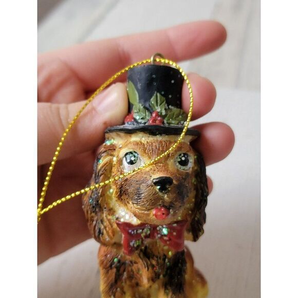 Top Hat dog glitter mistletoe ornament Xmas decor - Picture 7 of 7
